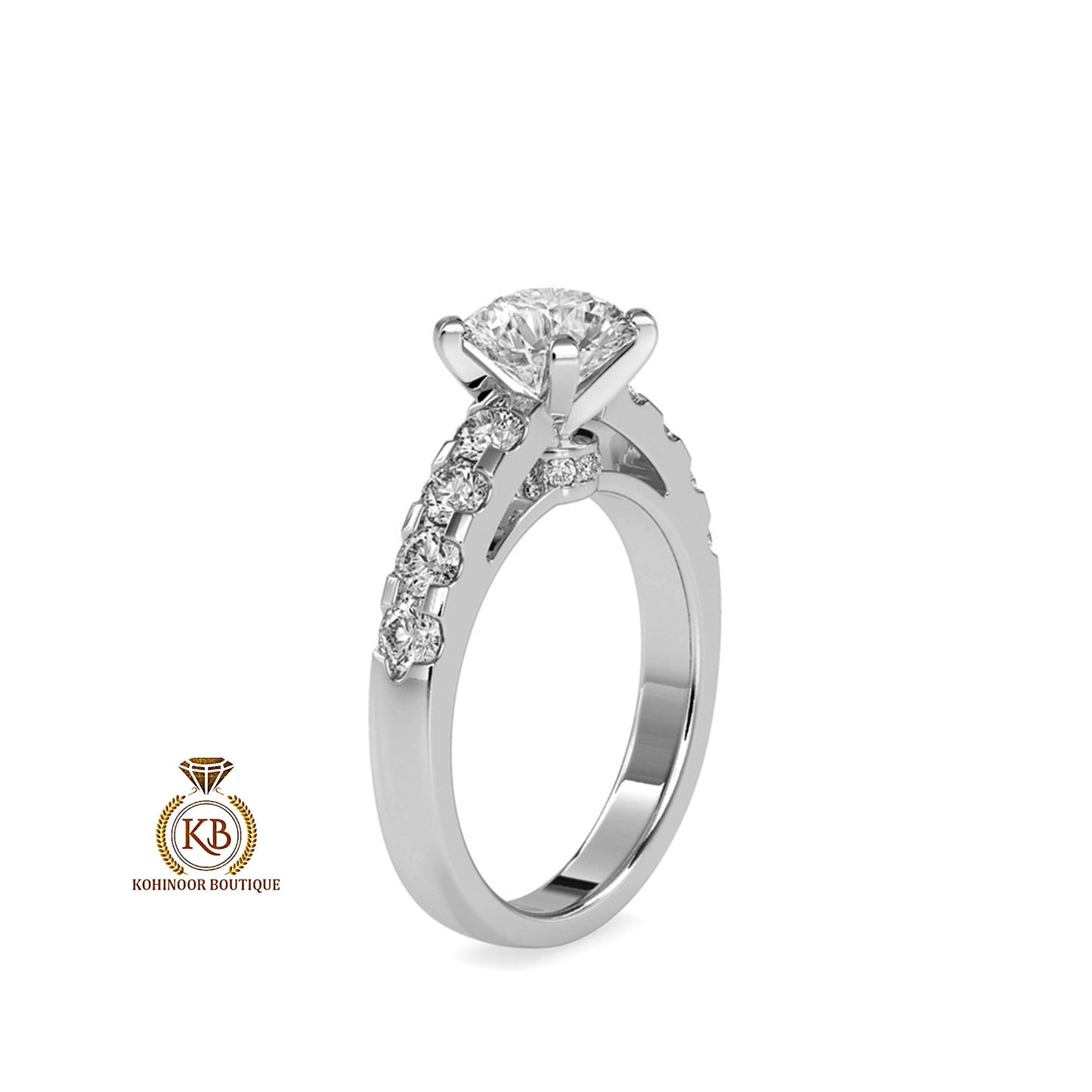 Round Cut Solitaire collar Halo Cathedral Set U shaped Pave Moissanite Engagement ring,ring for her, engagement ring, classic solitaire ring