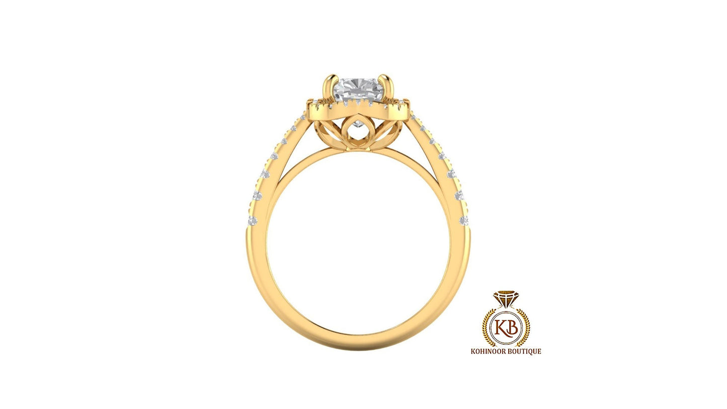 Tulip Lotus Basket Cushion Cut Moissanite Halo Engagement Ring With French Pave Band, Ring for her, Wedding anniversary gift
