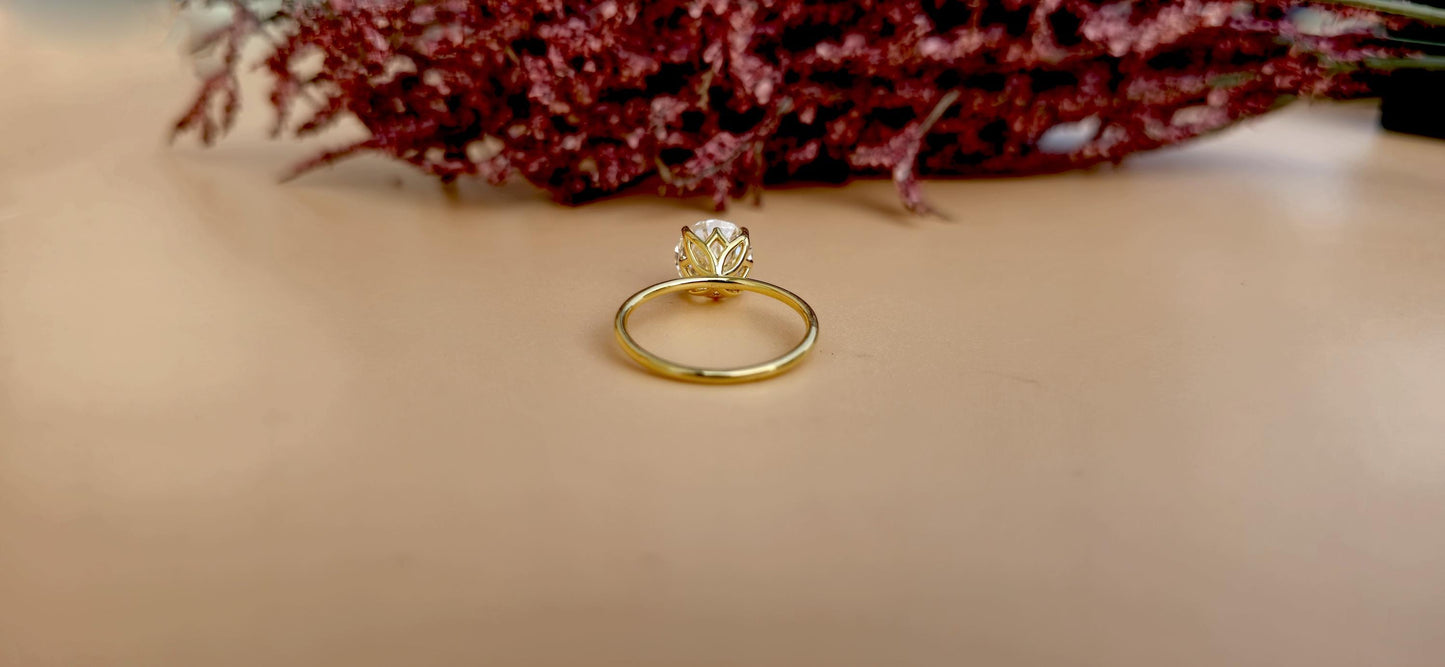 Tulip Lotus Prong Round lab grown diamond Solitaire Engagement Ring, ring for her, gift for her, proposal ring, gift for wife