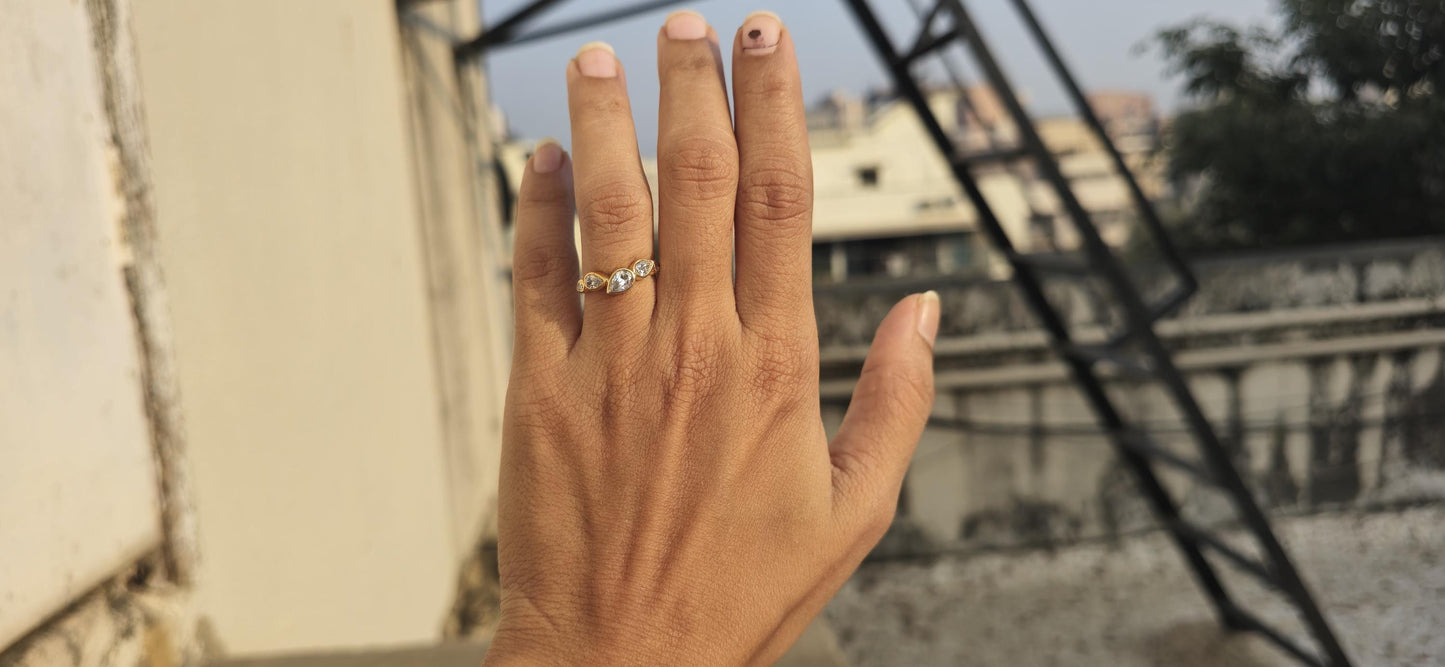 East west Bezel Set Pear Moissanite half eternity ring, Wedding Band, stackable minimalist ring for women, 5 stone anniversary band