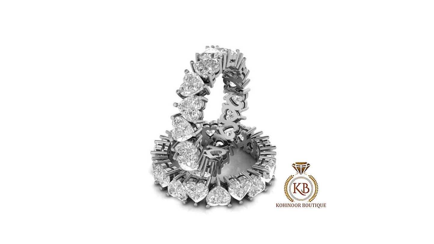 Heart Cut Moissanite Half\Full Eternity Wedding Band,Bridal stackable,Statement ring in White\Yellow\Rose Gold,Anniversary Gift