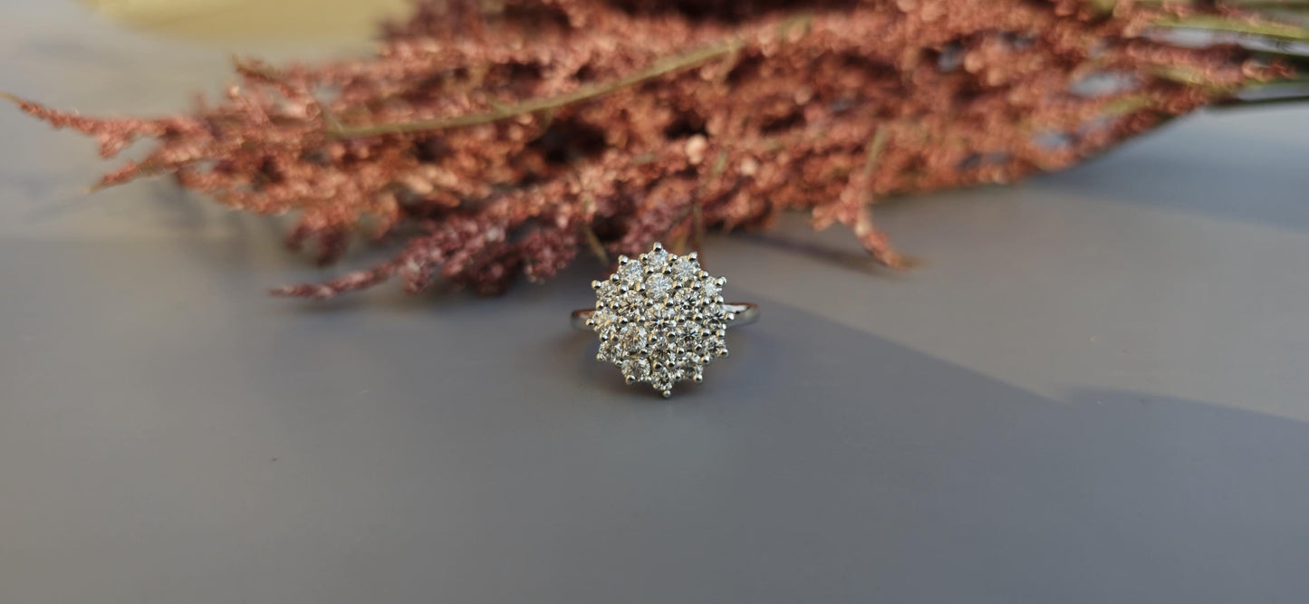 Double halo Cluster Art Deco Moissanite Floral Flush Set Engagement ring, statement ring, Right hand ring, cocktail ring, ring for women