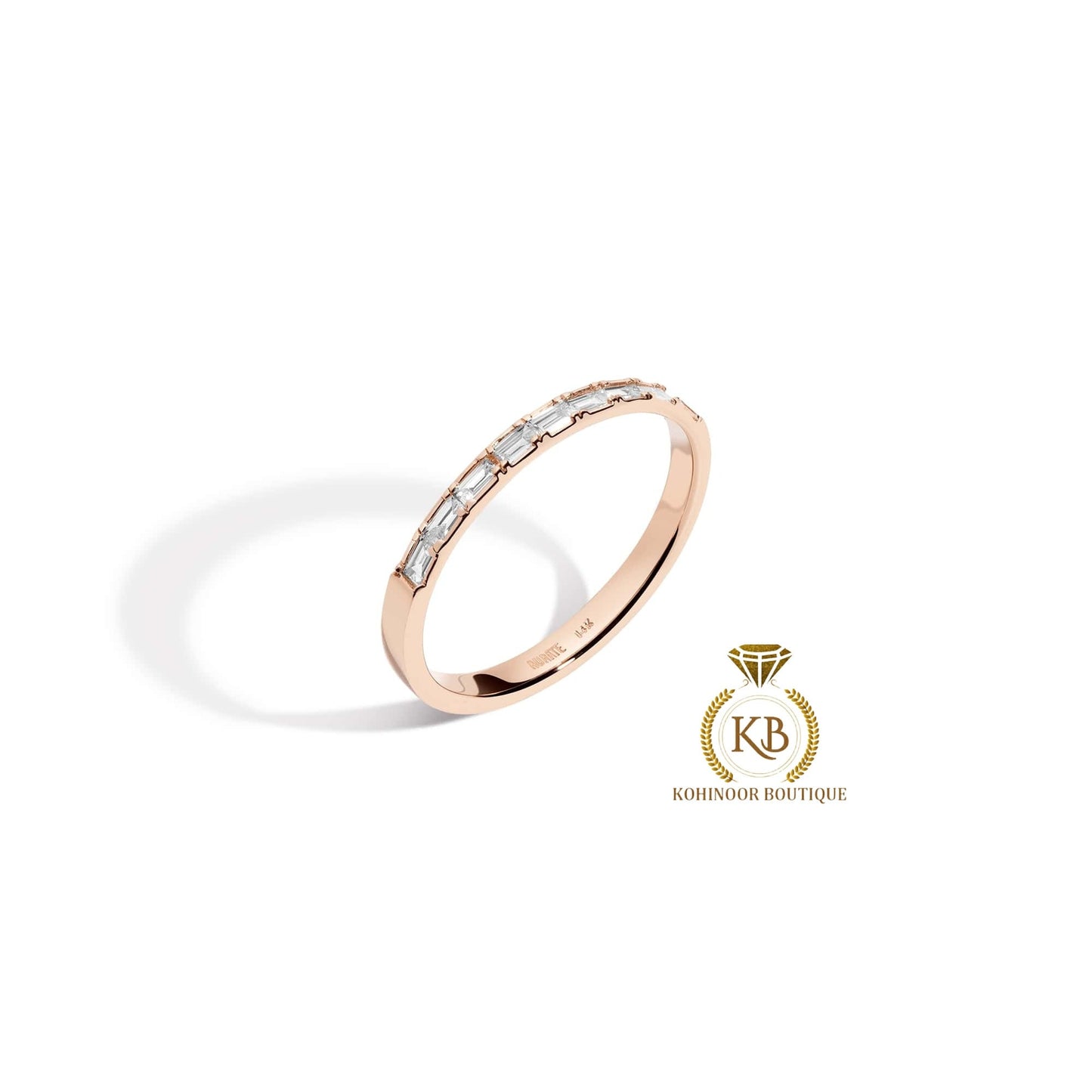 Baguette Moissanite half Eternity ban, East West  Band,dainty wedding band,minimalist ring in 18k\14k\10k White\Yellow\Rose Gold