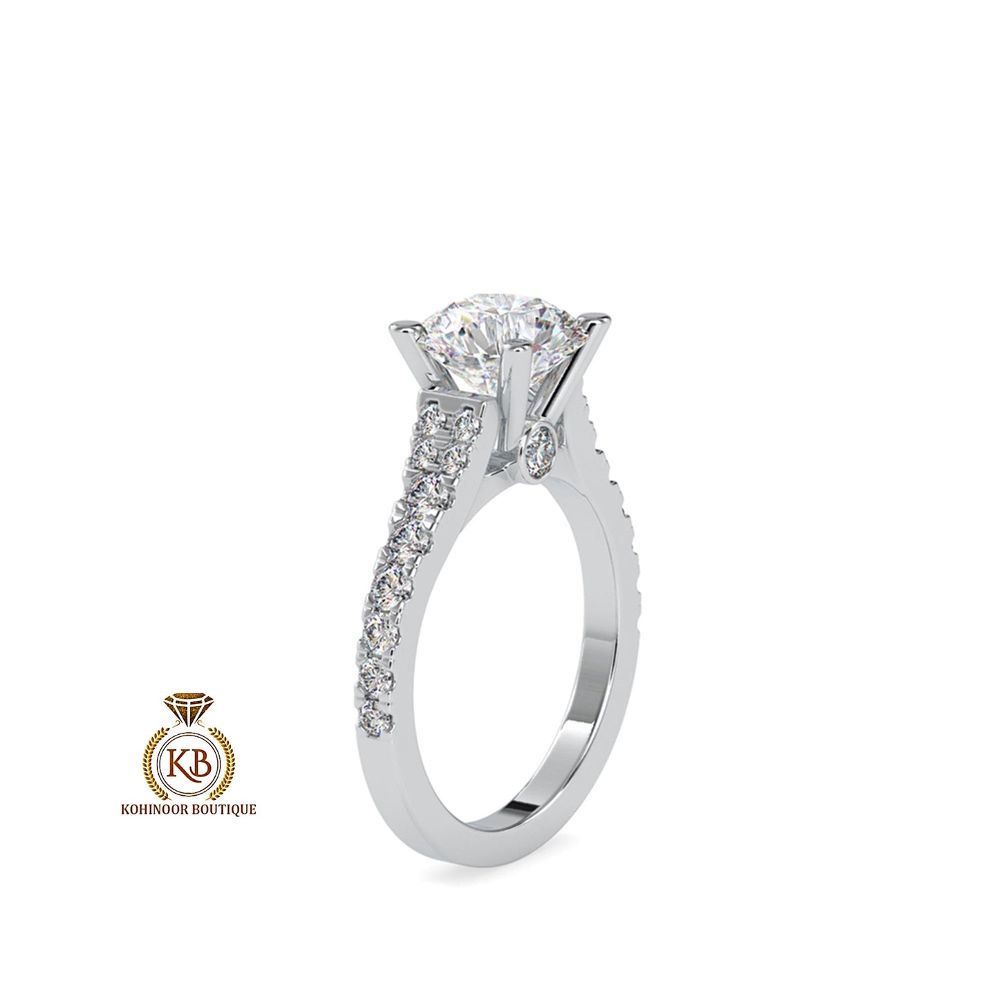 Round Cut Moissanite U-Pave Accented Engagement Ring with Pave Bridge and Prongs, high profile set ring, ring for her