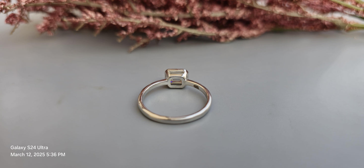 East West Bezel Set Emerald Moissanite Solitaire Engagement Ring, Ring for her, Gift for her, Gift for wife, Promise proposal ring.