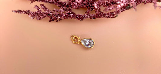 Bezel set moissanite Pear button back personalized pendant without chain in silver with matt gold polish, Pendant for women