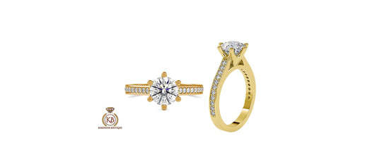 Round cut  Classic Cathedral set Moissanite with side pave Solitaire Engagement ring, Proposal Promise Ring in White\Yellow\Rose Gold
