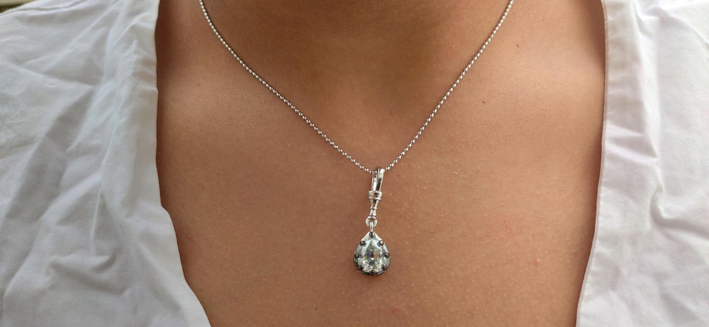 Old Mine Cut Antique Chubby Pear Cut Moissanite Swivel Clasp Pendant,Collet set Georgian cut down set Pendant without chain, Wedding Pendant