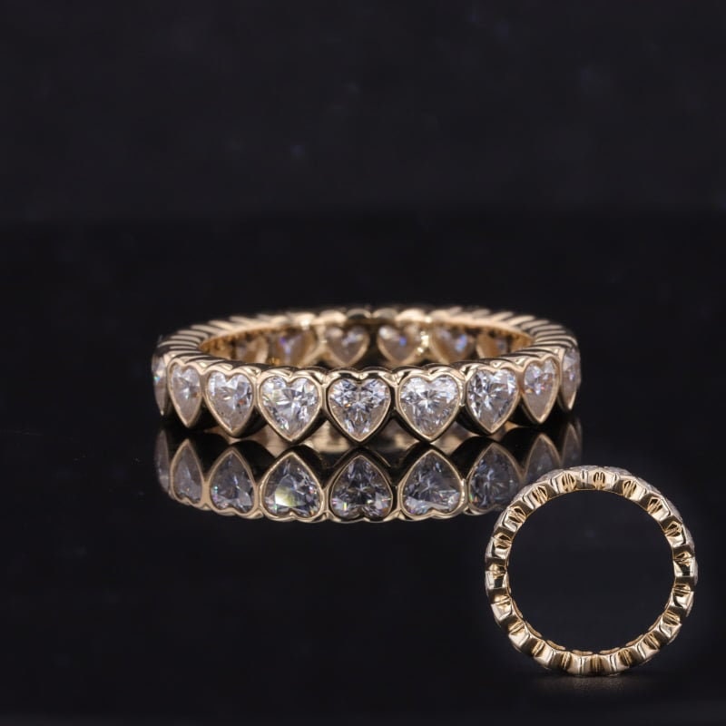 Heart Cut Bezel Set Moissanite Half\Full Eternity Wedding Band, Eternity ring, Bridal stackable, Statement ring, Anniversary gift for wife