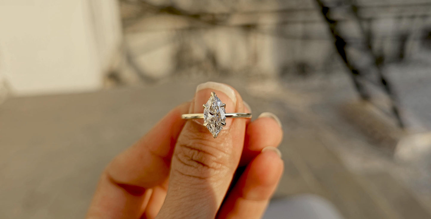 Marquise Cut Hidden Halo Tulip floral basket, IGI certified Lab grown diamond Engagement Ring, Anniversary gift for wife, Ring for women