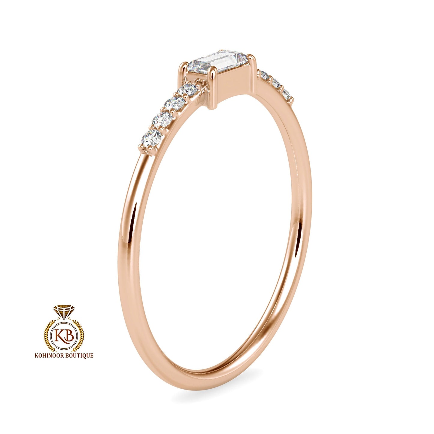 Baguette moissanite ring, delicate wedding band, dainty anniversary gift, ring for her, ring for mother, ring for proposal