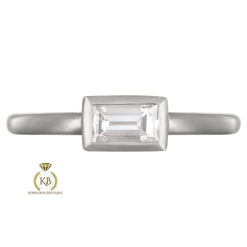 Baguette Moissanite Solitaire Ring, East West Bezel Set Solitaire Engagement Ring 18k\14k\10k White\Yellow\Rose Gold\Platinum