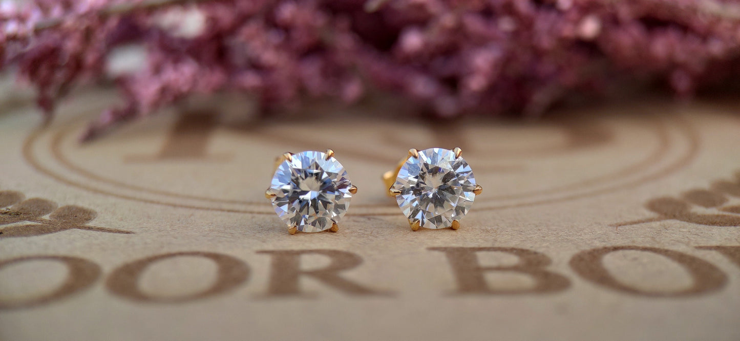 Tulip prongs Round Cut Moissanite Stud Earrings, Screw Back Earrings, Anniversary Gift for wife, available in all size and shapes.