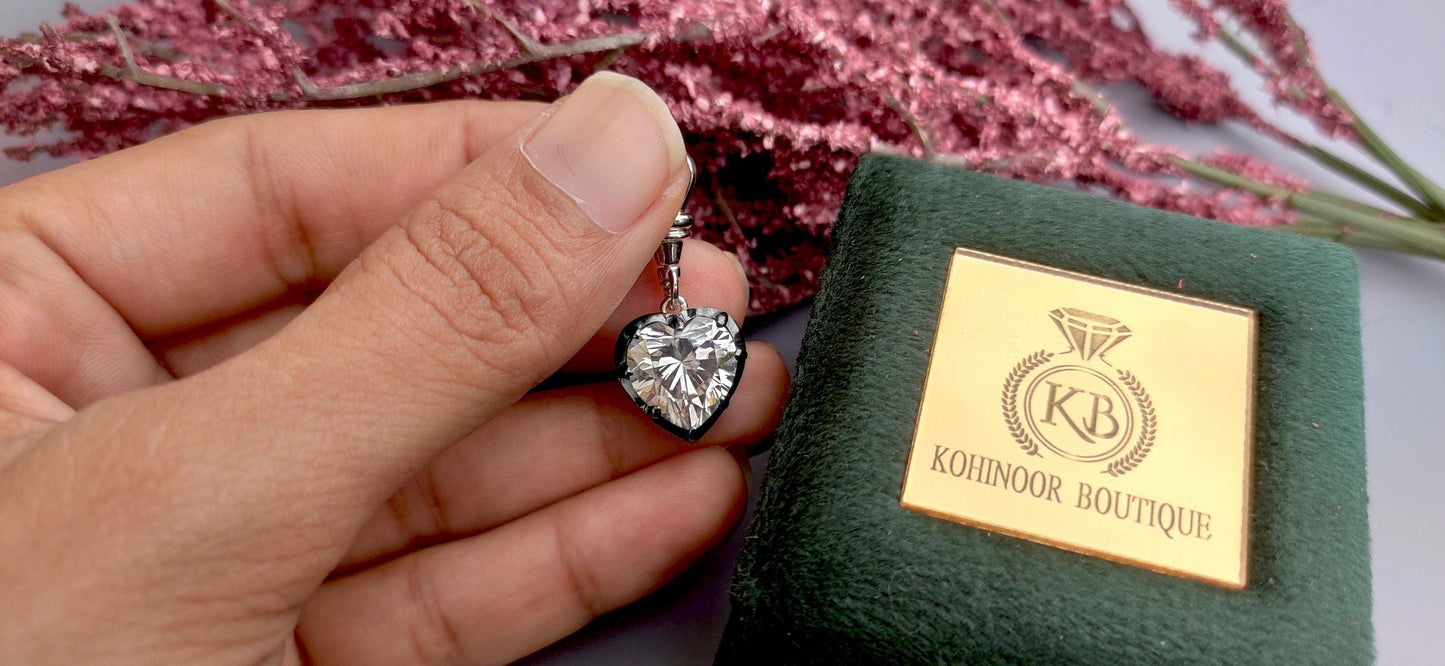 Heart Cut Moissanite Collet set Georgian cut down set Blackened gold Swivel Clasp Pendant,without chain,available in 5mm, 6mm, 7mm, 8mm, 9mm