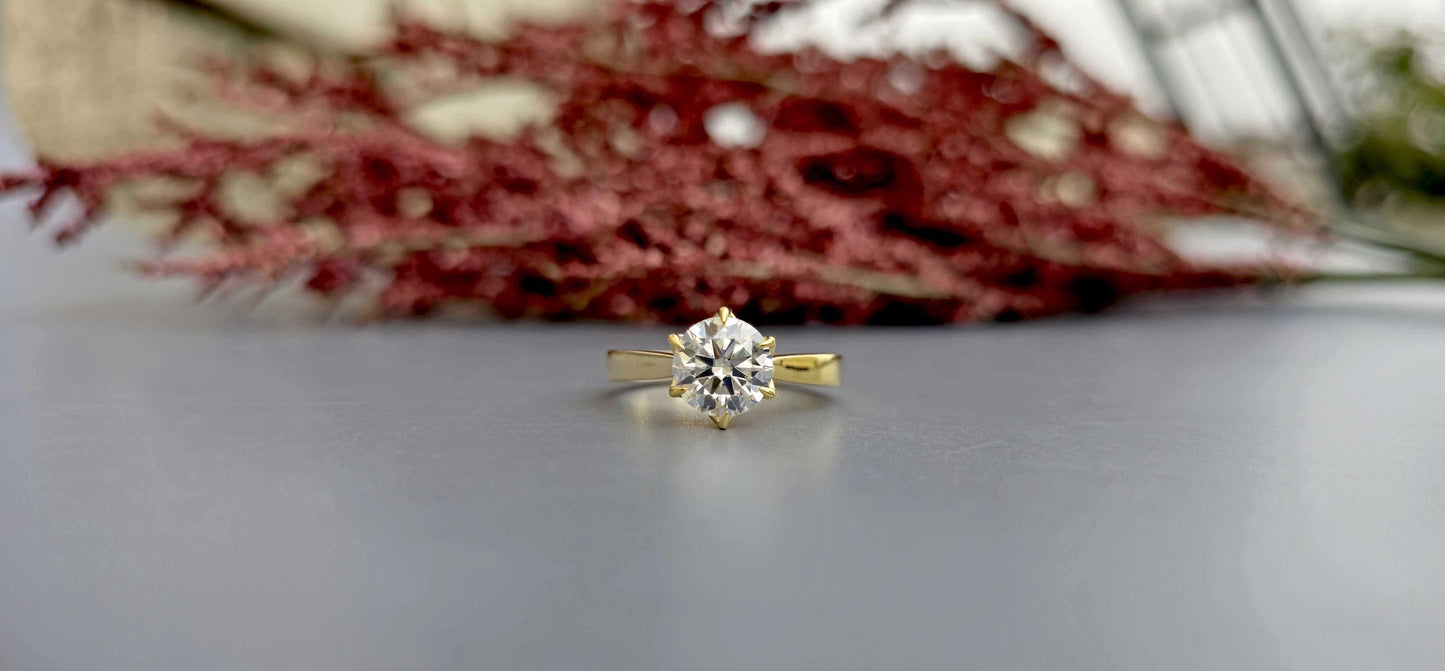 Tulip Lotus Prong Round Moissanite Solitaire Engagement Ring, flower basket  Promise\proposal Ring.