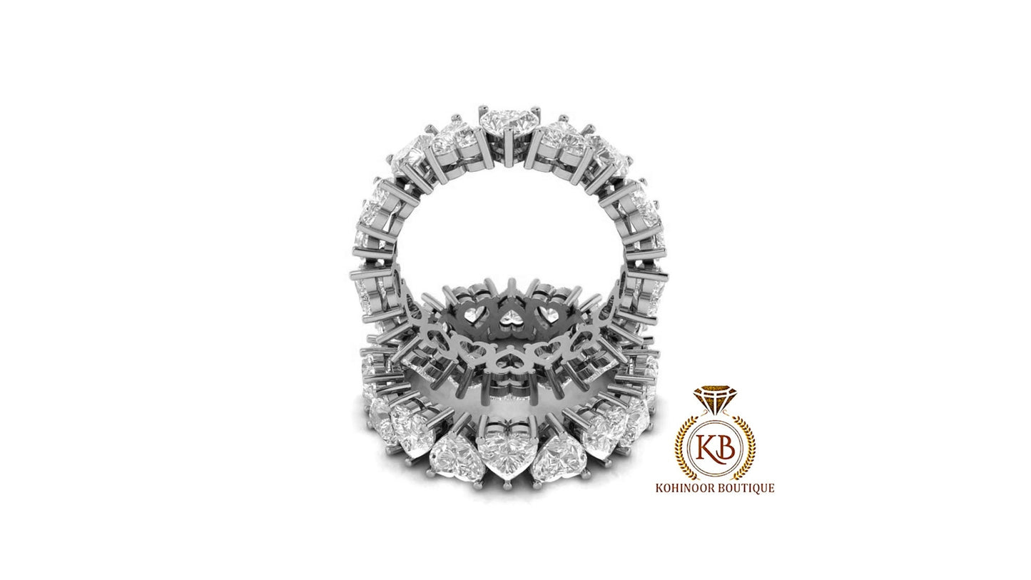 Heart Cut Moissanite Half\Full Eternity Wedding Band,Bridal stackable,Statement ring in White\Yellow\Rose Gold,Anniversary Gift