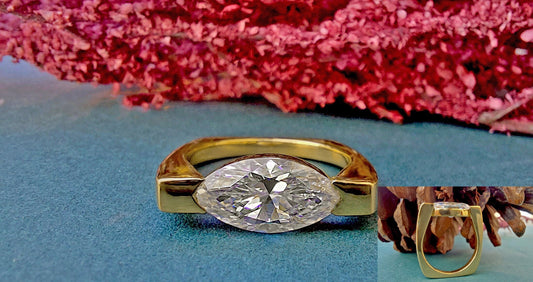 East West Set Marquise Moissanite Solitaire Ring with square Shank Engagement ring, Proposal\Mother\Anniversary Ring, Gift for her