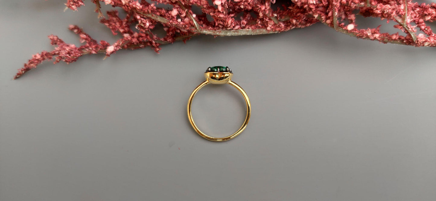 Lab Emerald Heart Cut Georgian cut down button back solitaire engagement ring, ring for her, ring for women, blackened gold stackable ring.