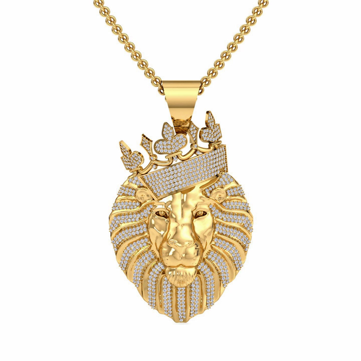 Hip hop King Crown Lion Head Charm Moissanite Pendant , Iced Out Lion Animal Head Pendant, Gift For Him, Pendant for Men boys