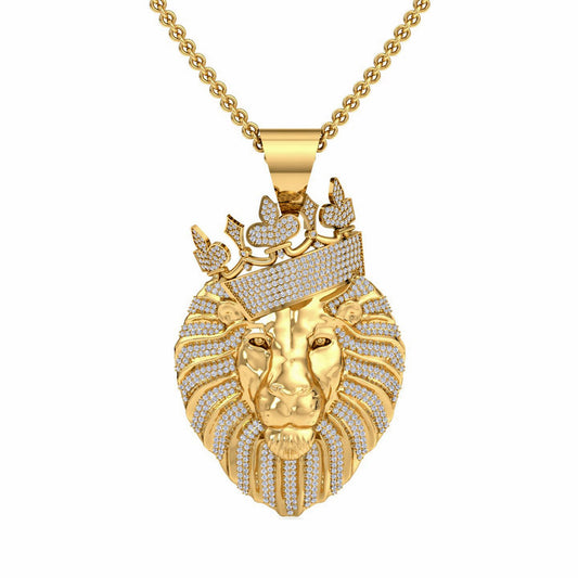 Hip hop King Crown Lion Head Charm Moissanite Pendant , Iced Out Lion Animal Head Pendant, Gift For Him, Pendant for Men boys