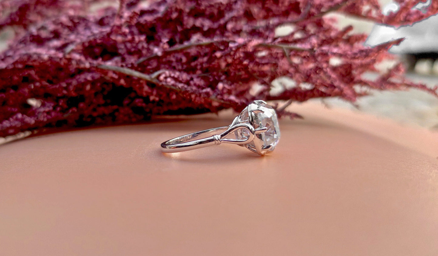 Old Mine Cushion Cut OMC Moissanite Georgian cut down set Solitaire Engagement Ring, Vintage Edwardian Ring for her, Art deco ring