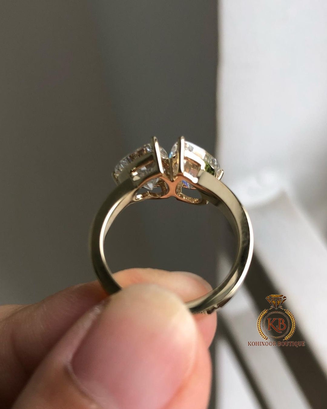 Toi et Moi Pear and Heart Moissanite two stone Engagement ring, Statement ring, Wedding\Engagement\Anniversary ring