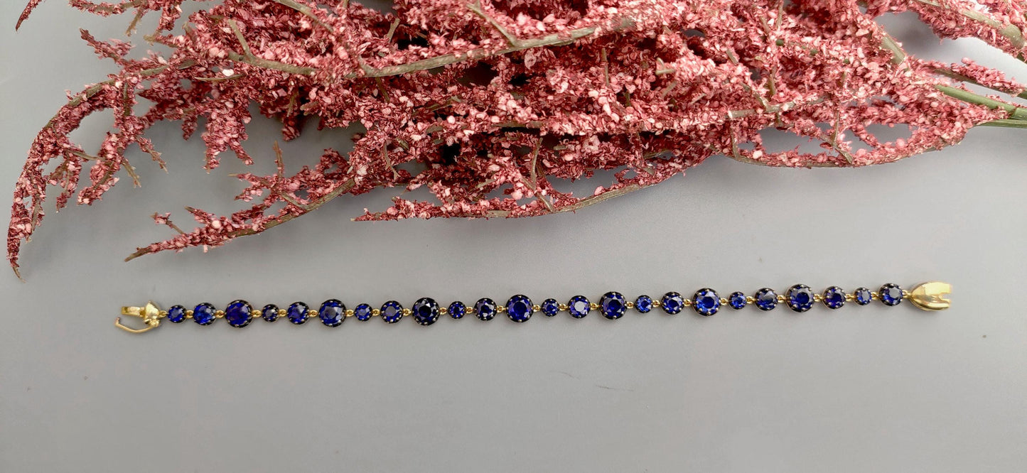 Georgian cut down button back set sapphire Tennis Bracelet, Bracelet for women, Bracelet for girls, Bracelet for her, Anniversary gift