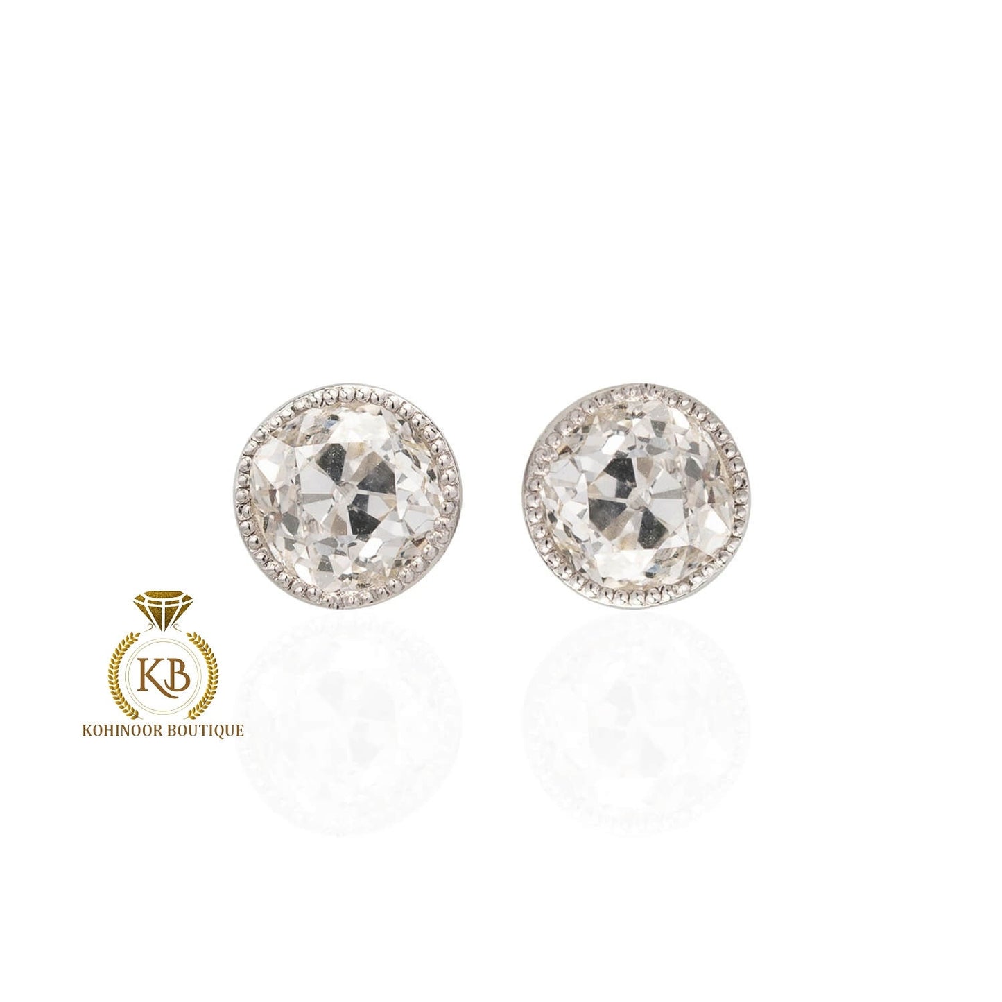 Edwardian Old Mine Moissanite Stud Earrings 2 Ctw 1910s Era, Wedding Earrings, Push Back Earrings, Anniversary Gift,