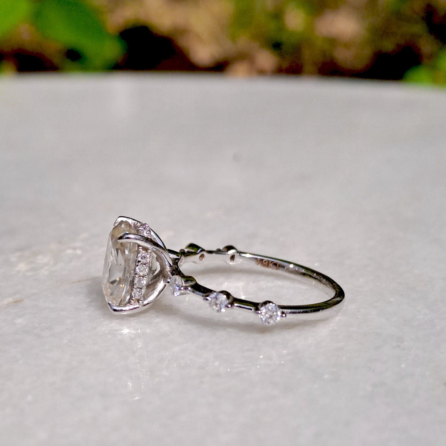 Cushion cut Hidden Halo Moissanite Engagement Ring , Solitaire Engagement ring, Ring for her, distance band, ring for women
