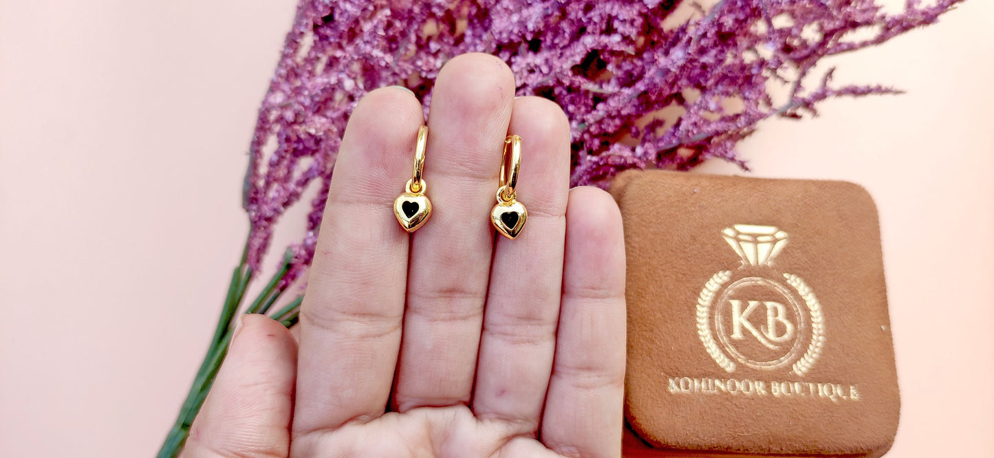 Heart Shaped Lab Blue sapphire button back Georgian cut down removable Gypset, sapphire Hoops, statement earring, blackened gold earrings.