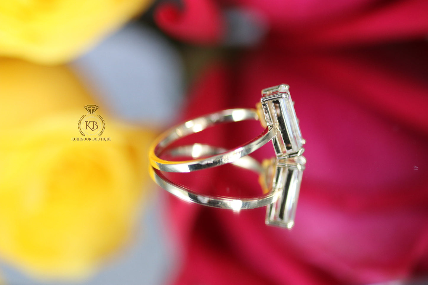 Baguette & hexagon moissanite Toi Et Moi two stone Engagement ring, wedding\promise\proposal ring, gift for her