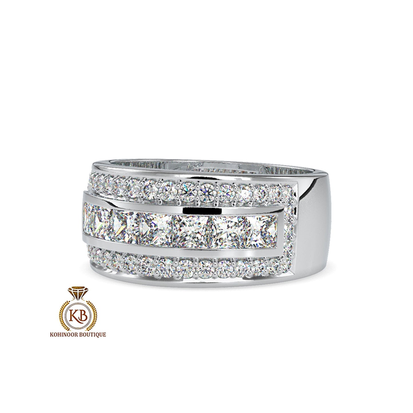 Channel set Princess & Round Cut Moissanite Engagement\Proposal\Anniversary\Wedding Ring for Men\Women\Unisex Band