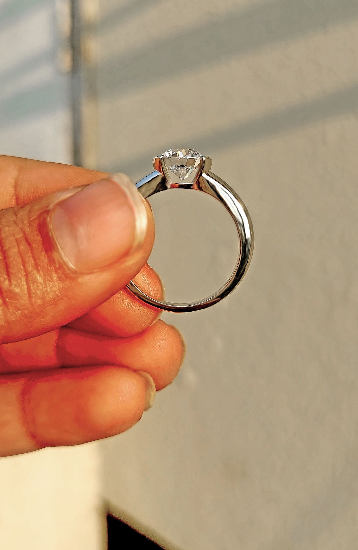 Round Lab grown Diamond Half Bezel Solitaire Engagement Ring, Ring for Women, Ring for Men, Ring for Unisex adult.
