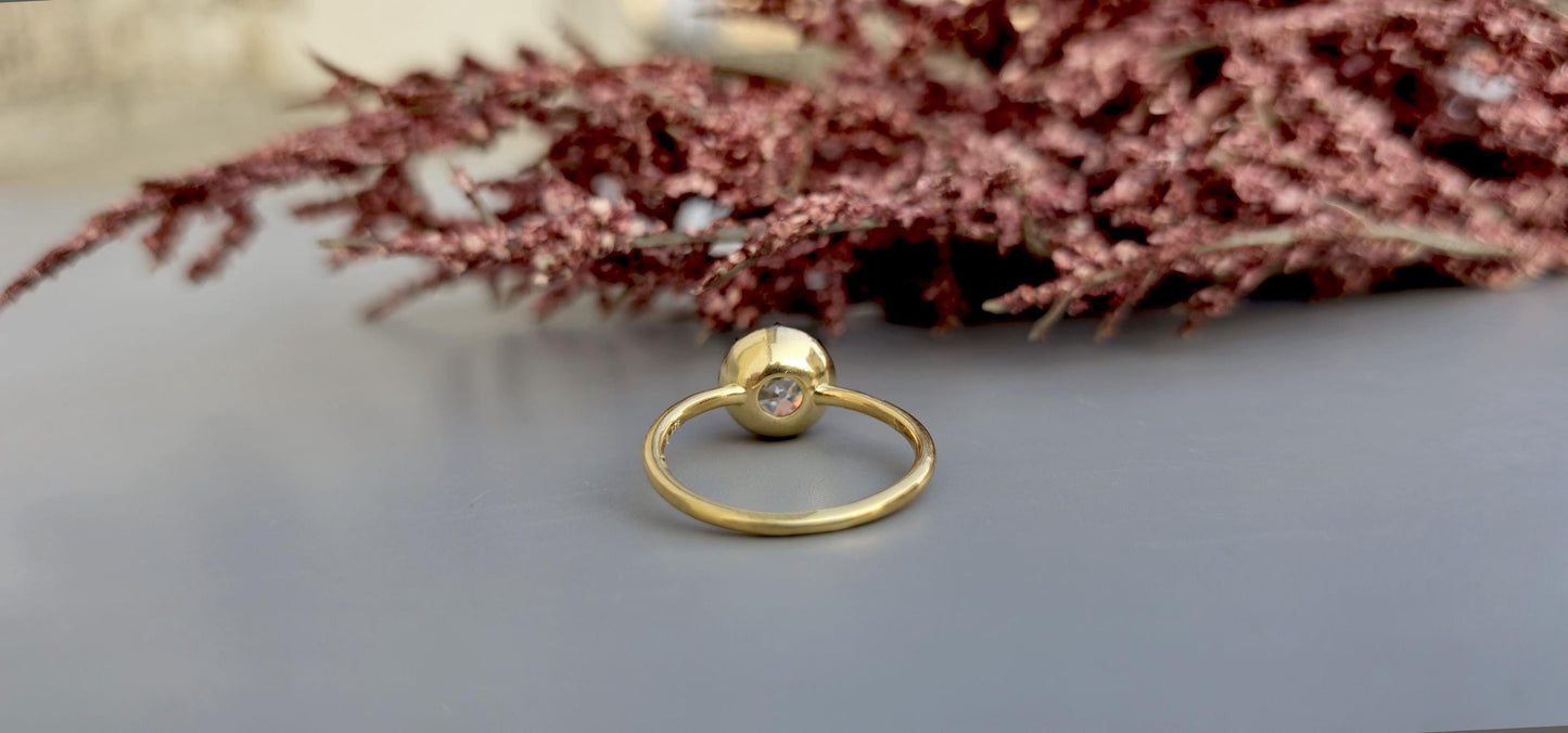 Old European Cut OEC Round Button Back Georgian Cut Down Set blackened gold Moissanite Solitaire Engagement ring