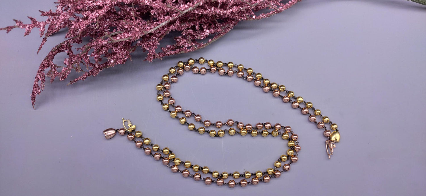 4.5 mm Ball n Chain Necklace with blackened gold links, Vintage Edwardian Antique necklace, Anniversary Gift, necklace for women