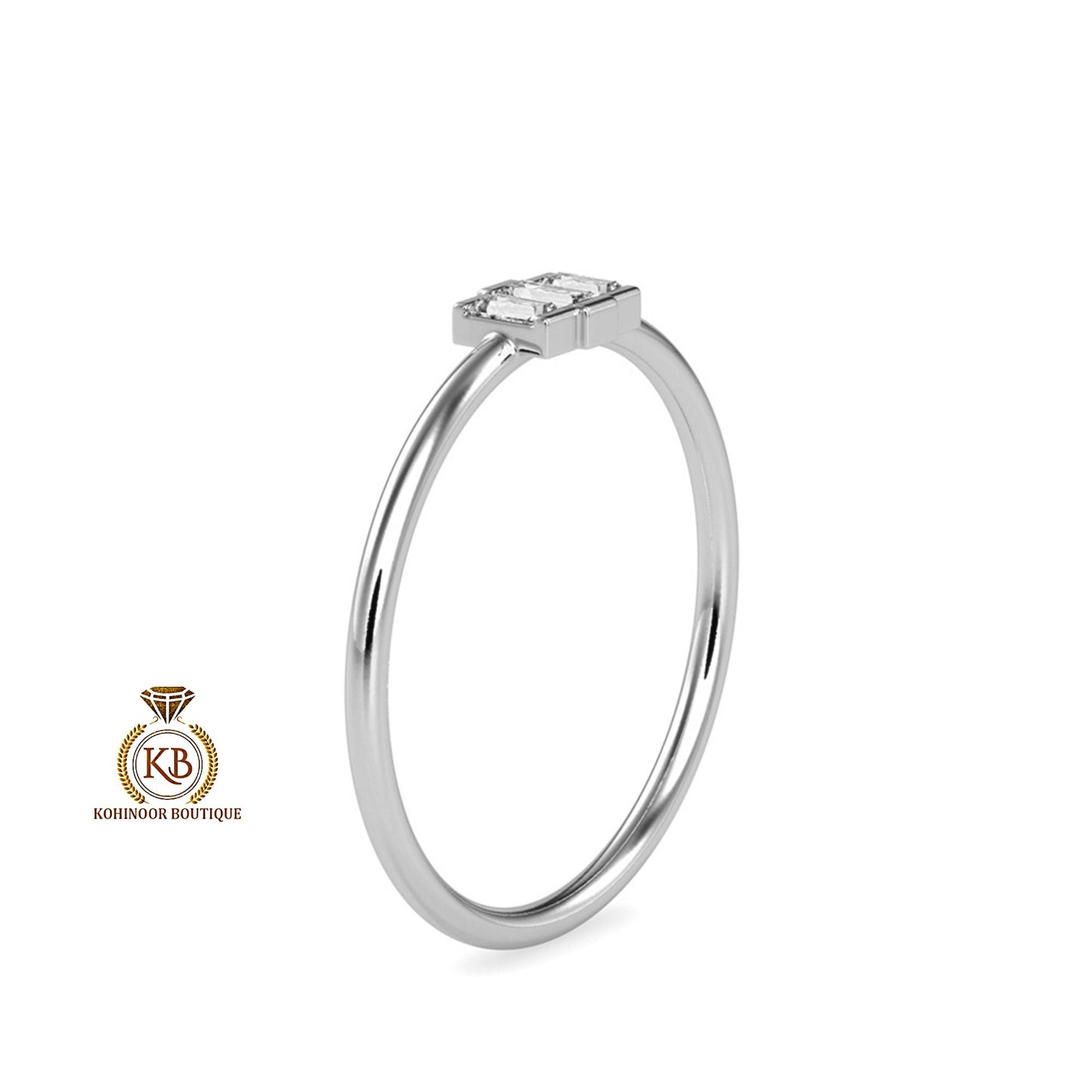 Baguette Moissanite 3 stone engagement ring, Chic statement ring, minimalist daily wear right hand ring, boho stackable ring