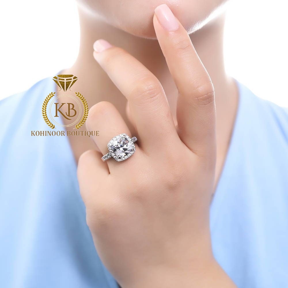 Cushion Cut Halo pave Moissanite diamond solitaire Engagement\Bridal\propose\anniversary Ring in 18k\14k White\Yellow\Rose Gold