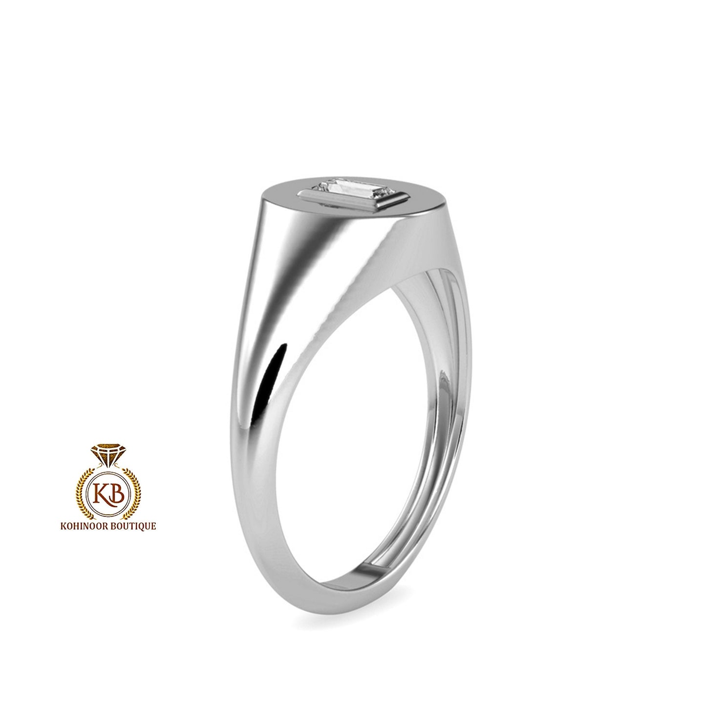 Baguette Cut Moissanite Signet ring, Gypsy Set engagement proposal ring ,Men\Women\Unisex\Gender Neutral ring, wedding band