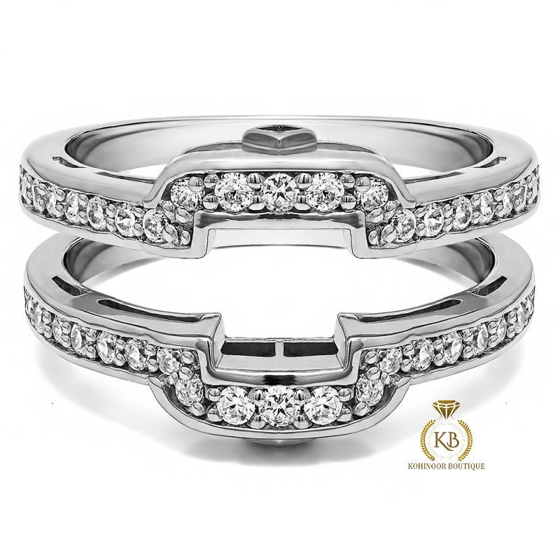 Square Halo Wedding Ring Guard ,Moissanite diamond Solitaire engagement Ring Guard for Round, Square Princess cut, Emerald diamonds