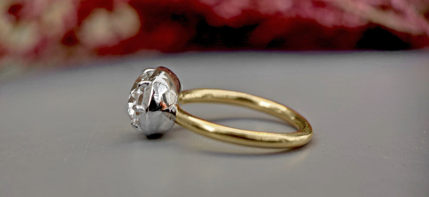 East west set Oval Moissanite Button Back Georgian Cut Down Set Solitaire Engagement ring, ring for women, Ring for her.