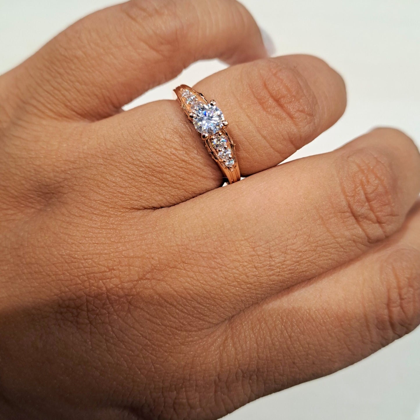 Round cut moissanite with side pave Solitaire Engagement ring, ring for her, ring for women, statement ring, right hand ring, gift for wife