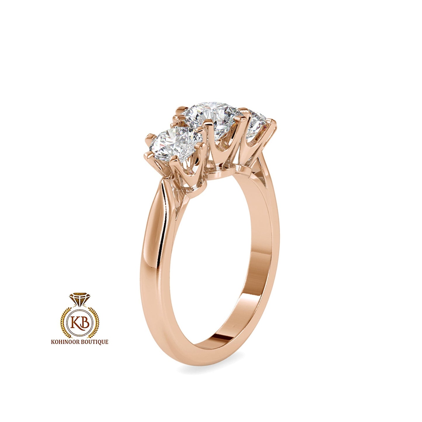 Round Cut Moissanite 3 stone Engagement Ring, Round cut trilogy, Three stone engagement ring, High profile set ring, Ring for her
