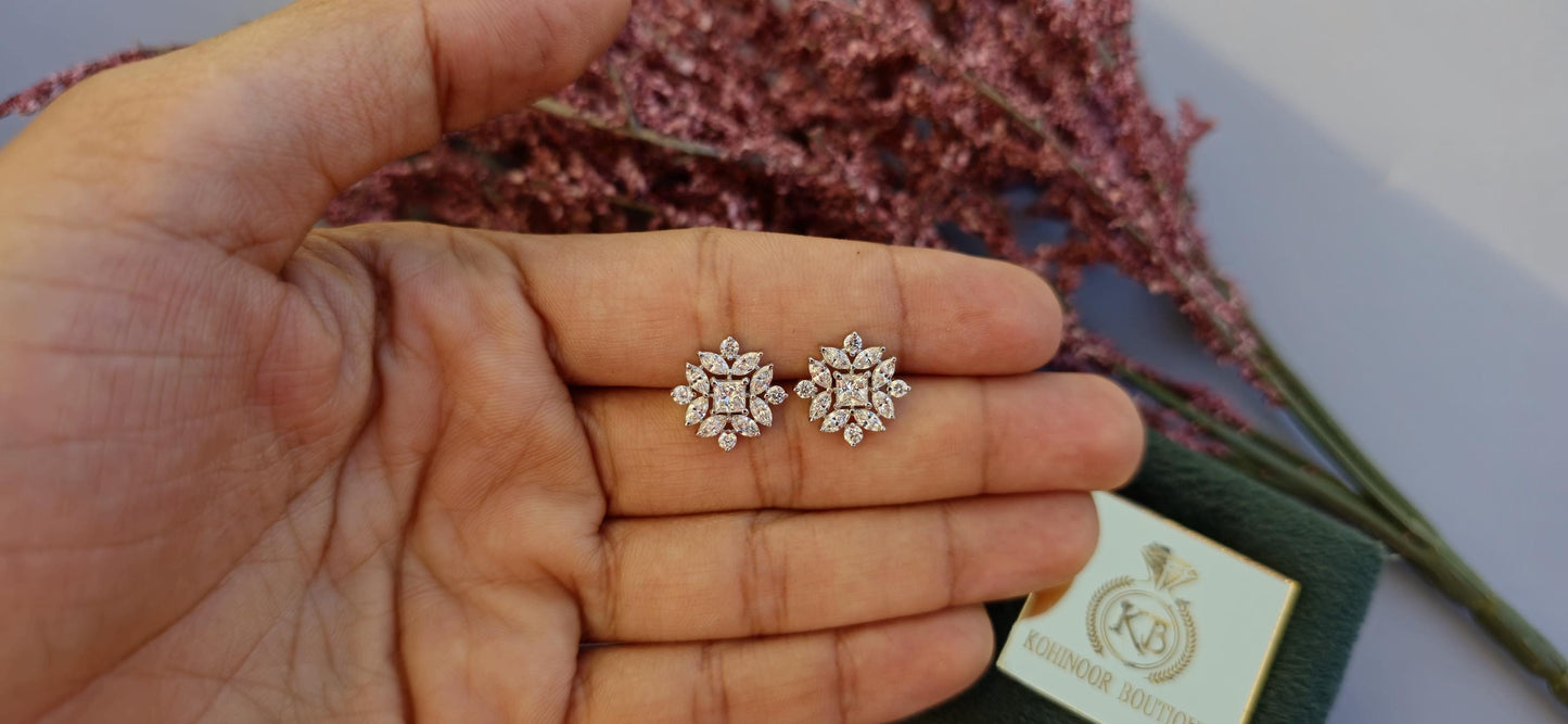 Marquise, Princess and Round Moissanite cluster studs, Statement earrings for her, Earrings studs for women, Party wear Wedding Earrings