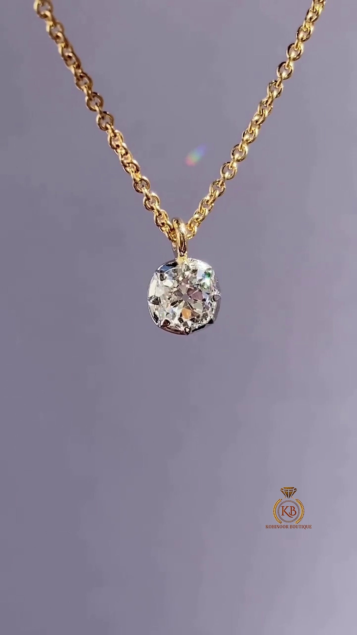 Old Mine Cut Cushion OMC Georgian Cut Down Button Back Set Moissanite Pendant, Vintage Antique Pendant ,Wedding Pendant, without chain