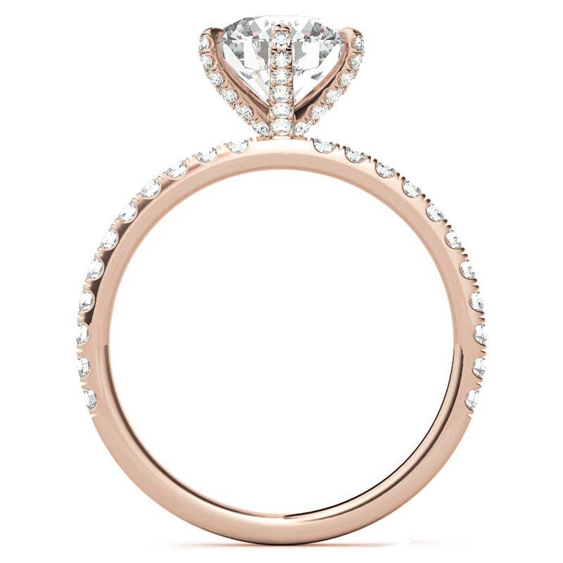 Pave basket Round  with U prong Pave Band Moissanite Solitaire Engagement Ring, Promise Proposal ring, Ring for her, Gift for her.