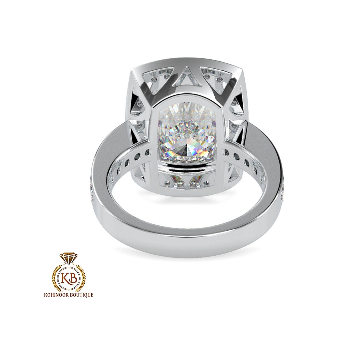 Unique Art Deco Elongated Princess Cut Halo with side pave Band Moissanite Engagement\Wedding\Mother Ring in 18k\14k\10k