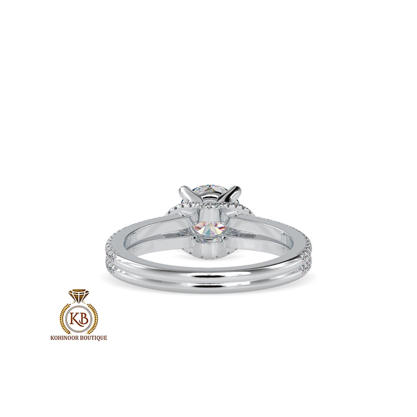 Round Solitaire with side U cut double pave with collar , plunge halo Moissanite Engagement ring, rings for women, ring for her.
