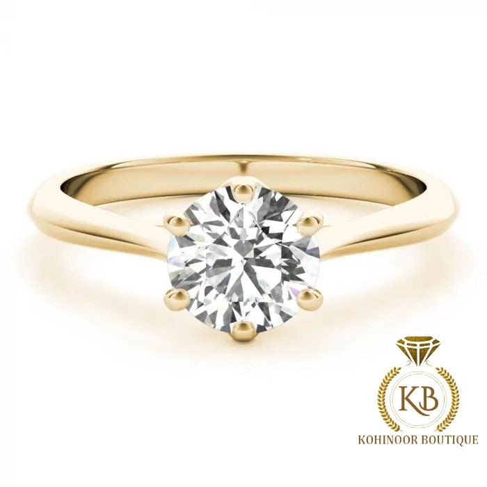 Round Cut Moissanite Cathedral Trellis set Solitaire Engagement ring, Classic solitaire ring, ring for her, ring for women, gift for her.