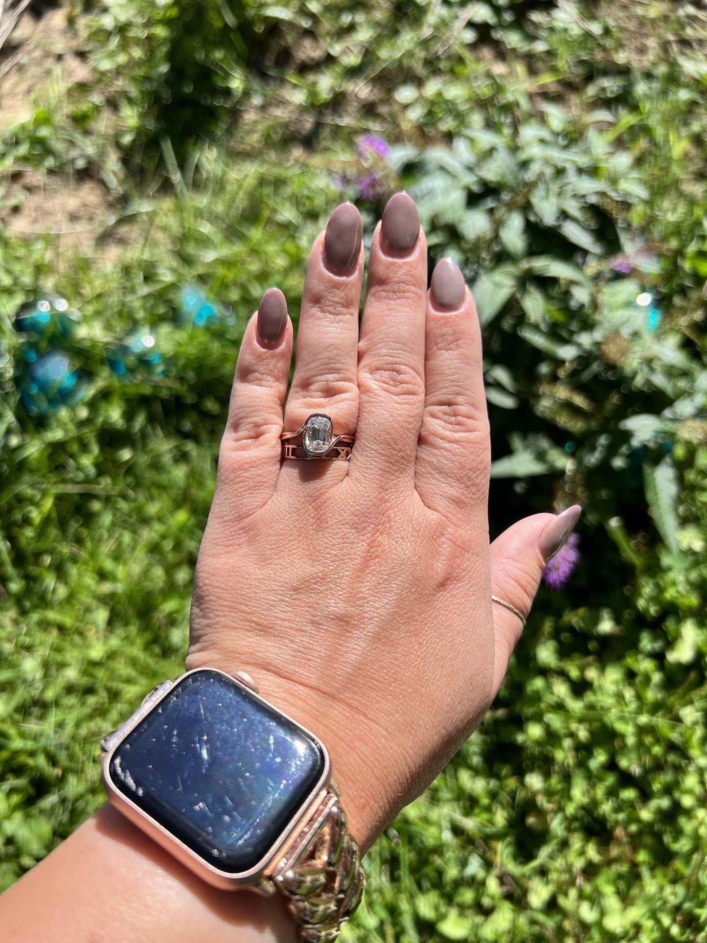 Old Mine Cut OMC Elongated Cushion Cut Moissanite Engagement Ring, Antique Half Bezel Set. Unique Solitaire proposal ring, ring for her.