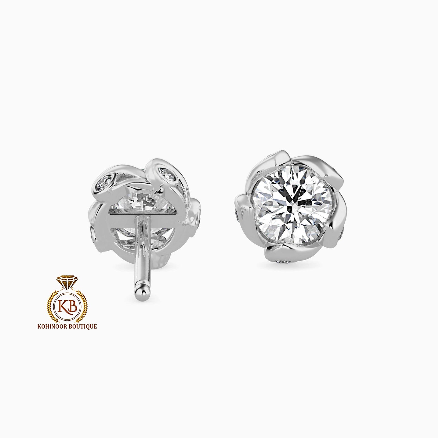 Victorian Round Cut Moissanite floral Stud Earrings, Push Back Earrings, Anniversary Gift for wife , birthday gift for girls, sister